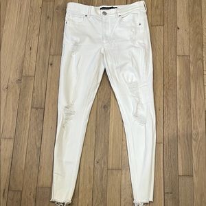 Express White Distressed High Rise Jeans